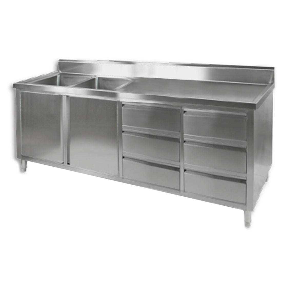 DSC-2100L-H KITCHEN TIDY CABINET WITH DOUBLE LEFT SINKS - JDS Hospitality Equipment