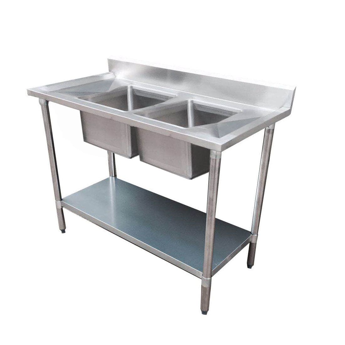 Economic 304 Grade SS Centre Double Sink Bench 1800x700x900 with two 610x400x250 sinks 1800-7-DSBC - JDS Hospitality Equipment