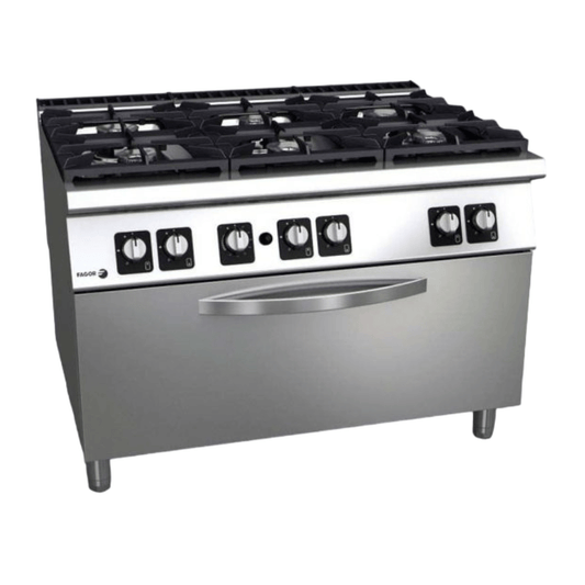 Fagor Kore 900 Series Gas 6 Burner with Gas Oven - C-G961OPH - JDS Hospitality Equipment 