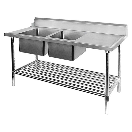 Left Inlet Double Sink Dishwasher Bench - DSBD7-1500L/A - JDS Hospitality Equipment 
