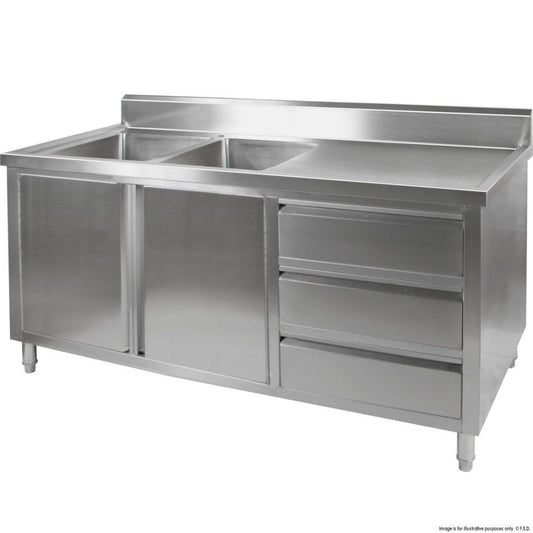 DSC-2400L-H KITCHEN TIDY CABINET WITH DOUBLE LEFT SINKS - JDS Hospitality Equipment 