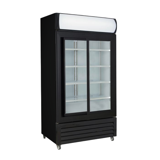 Thermaster Two Sliding Glass Door Colourbond Upright Drink Fridge Black LG-1000SDBP - JDS Hospitality Equipment 