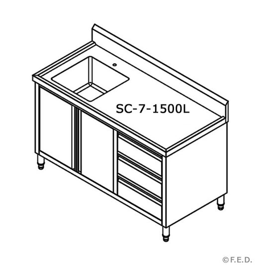 SC-7-1500L-H CABINET WITH LEFT SINK - JDS Hospitality Equipment 