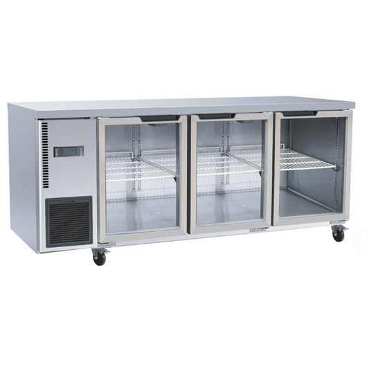 Stainless Steel Triple Glass Door Workbench Fridge - TL1800TNG-3D - JDS Hospitality Equipment 