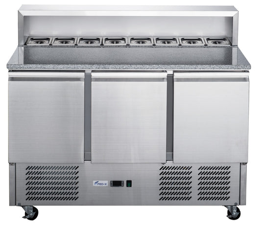 FED-X Three Door Salad Prep Fridge with Marble Top - XGNS1300E - JDS Hospitality Equipment 