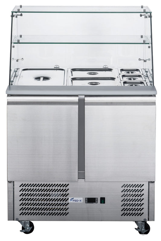 FED-X Two Door Salad Prep Fridge with Glass Top - XS900GC - JDS Hospitality Equipment 