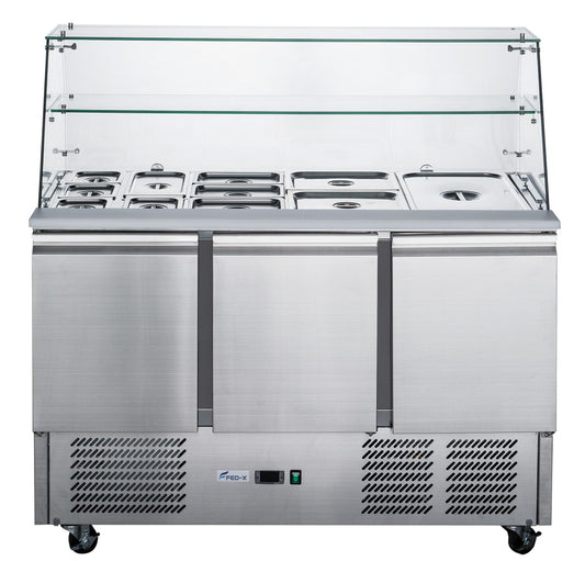 FED-X Three Door Salad Prep Fridge with Glass Top - XS903GC - JDS Hospitality Equipment 