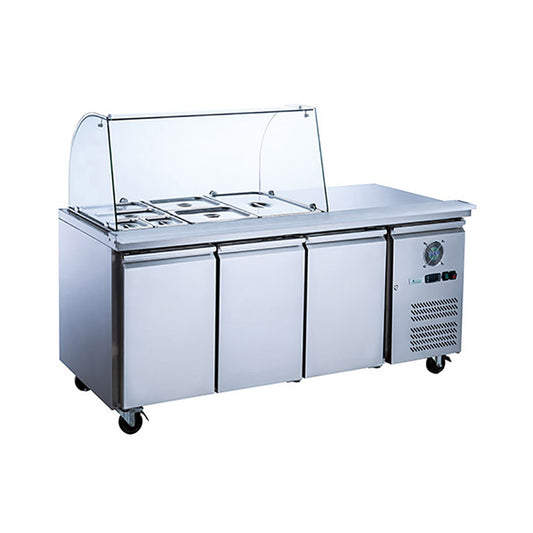 FED-X Three Door Salad Prep Fridge with Curve Glass Top - XTHP3100SALGC - JDS Hospitality Equipment 