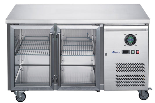 FED-X Two Glass Door Bench Fridge Stainless Steel - XUB6C13G2V - JDS Hospitality Equipment 