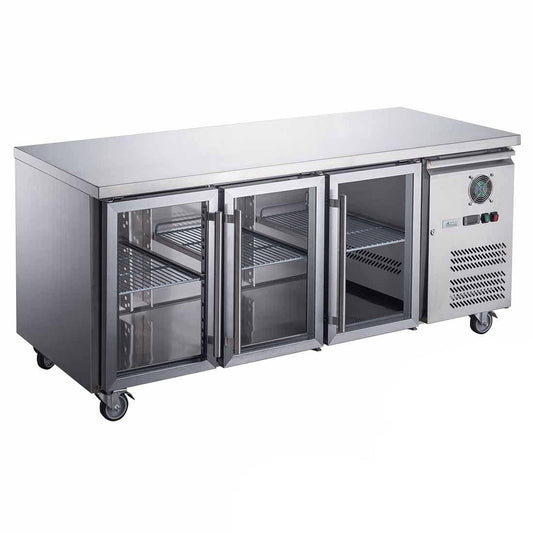 FED-X Three Glass Door Bench Fridge - XUB6C18G3V - JDS Hospitality Equipment 