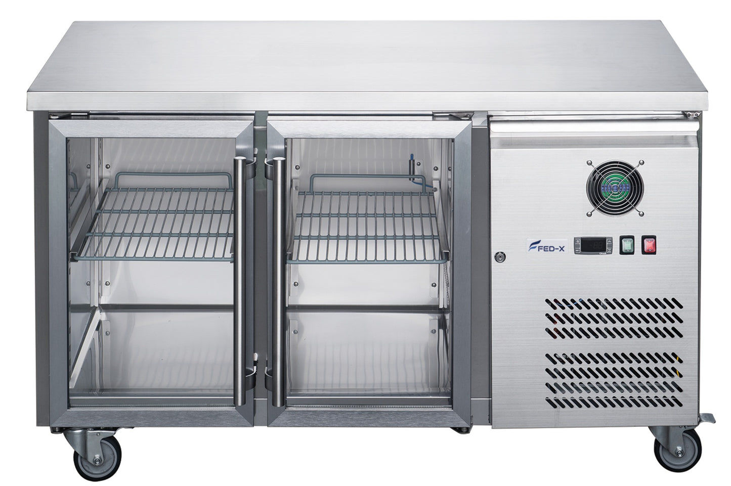 FED-X Two Glass Door Bench Fridge Stainless Steel - XUB7C13G2V - JDS Hospitality Equipment 