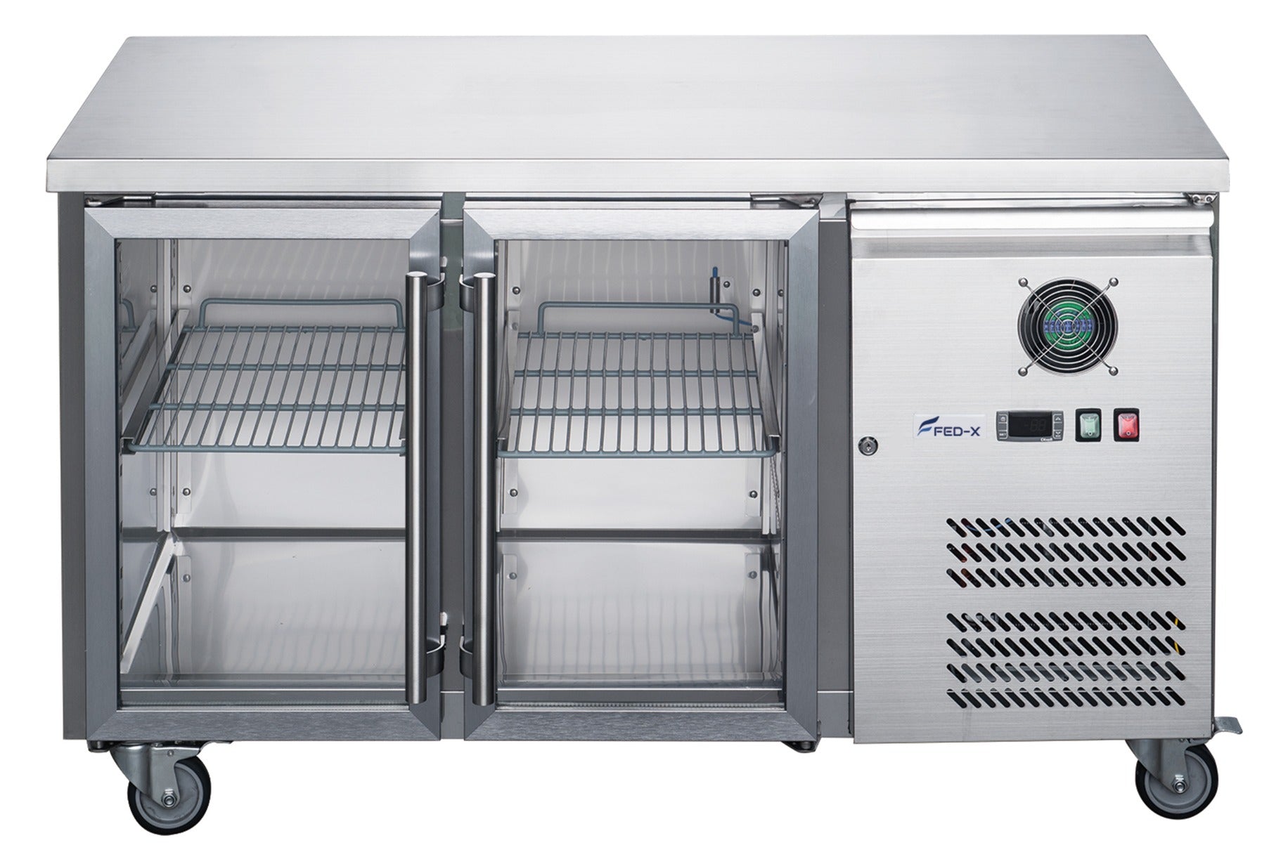 FED-X Two Glass Door Bench Fridge Stainless Steel - XUB7C13G2V - JDS Hospitality Equipment 