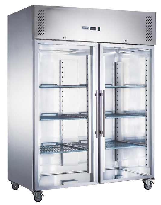 FED-X S/S Two Full Glass Door Upright Fridge - XURC1410G2V - JDS Hospitality Equipment 